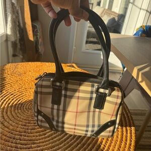 Burberry Tan Check Bag with Black Leather Trim